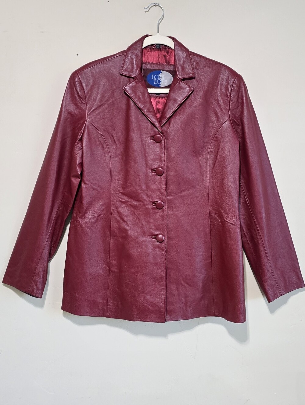 Vintage Y2K Lobi Lobi Red Leather Button Up Blazer Jacket Burgandy Wom XL Retro